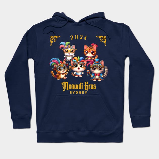 Cats carnival in Sydney Meowdi Gras 2024 Hoodie by BrisaArtPrints